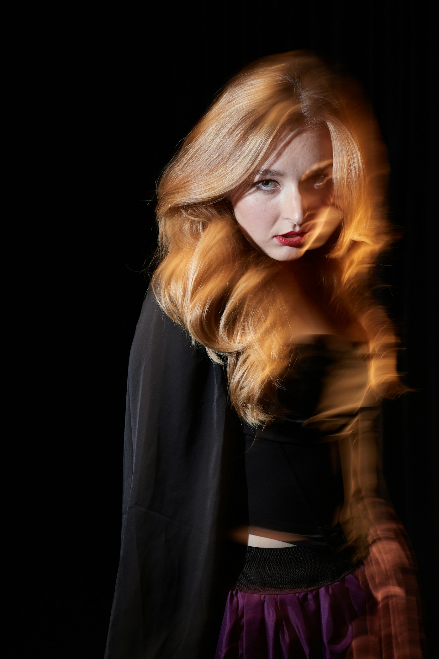 Copper hair in motion